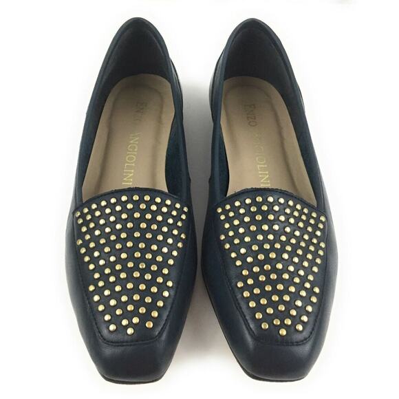 Enzo Angiolini Lieutenant Loafer SZ 6.5M Blue Leather Gold Studded Slip On Flat - Picture 2 of 10